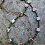 Green And Red Czech Glass Seed Beaded Necklace..