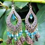 Dark Blue Crystal, Copper Chandelier Earrings..