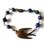 Bird Bracelet, Blue Gemstone, Wire Wrapping, Bird..
