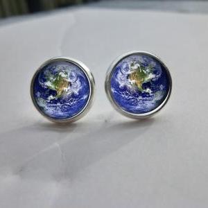 Full Earth Earring Studs. Tiny Ear Posts. Space..