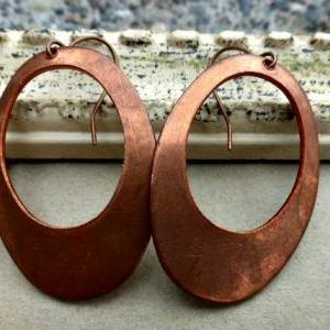 Copper Oval Hoop Earrings, Handmade Jewelry,..