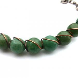 Copper And Jade Green Gemstone Necklace. Stone,..