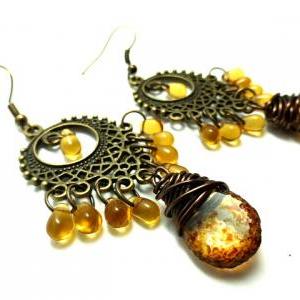 Yellow Gold And Brown Textured Teardrop Glass,..