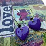 Dark Purple Heart Earrings, Enamel Earrings...