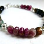 Hand Cut Rondelle Genuine Tourmaline And Sterling..