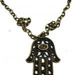 Antique Brass Necklace. Hamsa Hand. Boho Jewelry...