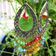 rainbow hippie bohemian boho dangle chandelier earrings Swarovski crystal and bronze