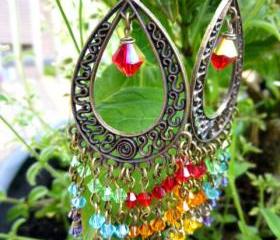 Rainbow Hippie Bohemian Boho Dangle Chandelier Earrings Swarovski ...