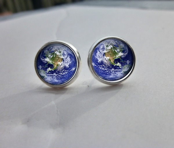 Full Earth Earring Studs. Tiny Ear Posts. Space Jewelry. Orbit. Astronomy. 12 Mm Post Back Earrings. Silver, Glass Earrings.