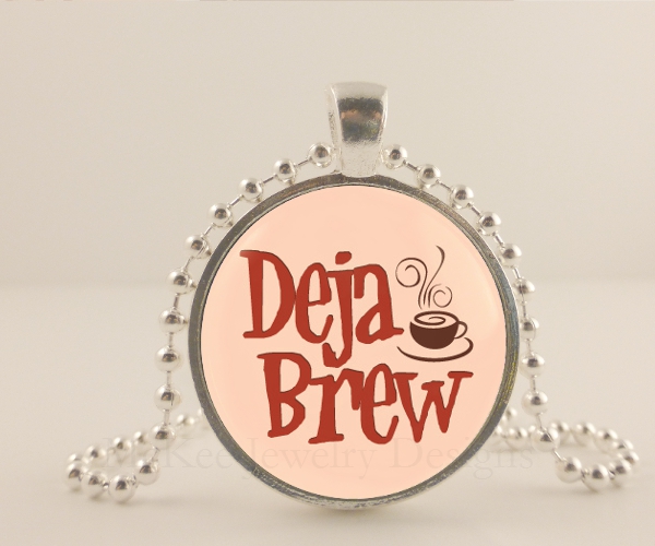 Deja Brew. Gift For The Coffee Lover. Glass Dome, Metal Pendant, Necklace Chain. Coffee Jewelry. Coffee Pendant Necklace. Coffee Jewelry,
