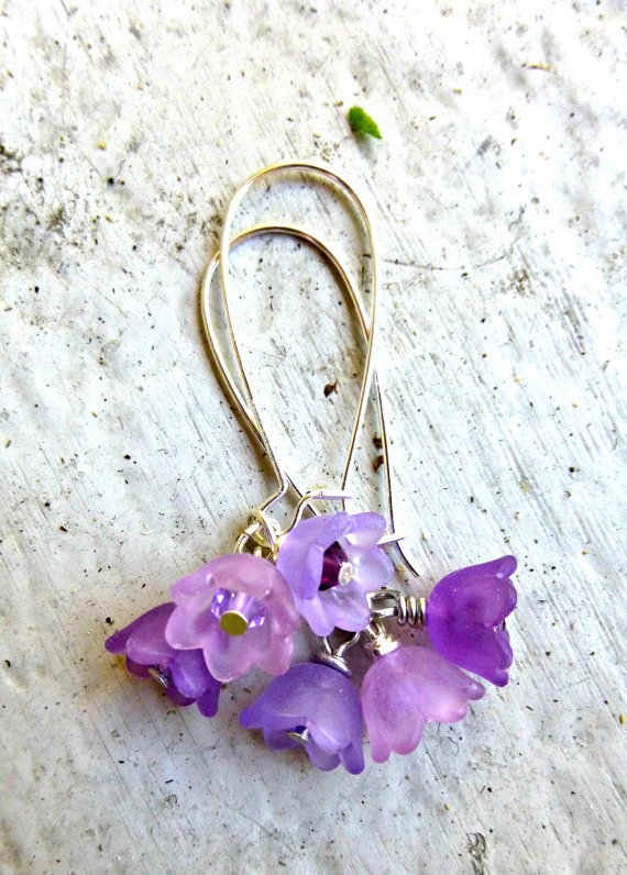 Purple Flower Earrings Bell Frosted Flowers Wedding Spring Purple Flower Earrings Bell Frosted Flowers Wedding Spring Summer Jewelry Silver