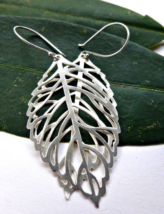 Silver Leaf Earrings Bali Sterling Ear Wire Silver Leaf Earrings Bali Sterling Ear Wire Filigree Sliver Nature Woodland Boho Bohemian