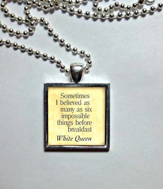 Sometimes I Believe...the White Queen. Sterling Silver Bezel Tray, Glass Dome, Photo Art Pendant. Alice And Wonderland Necklace.