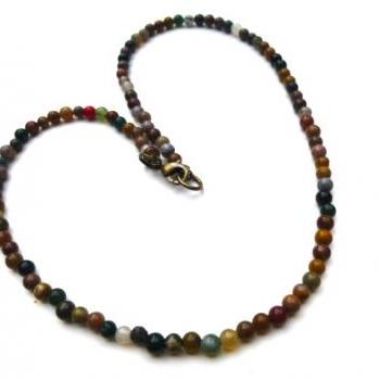 Simple Bohemian Jasper Gemstone Necklace Jewelry. Multi Colored Stone ...